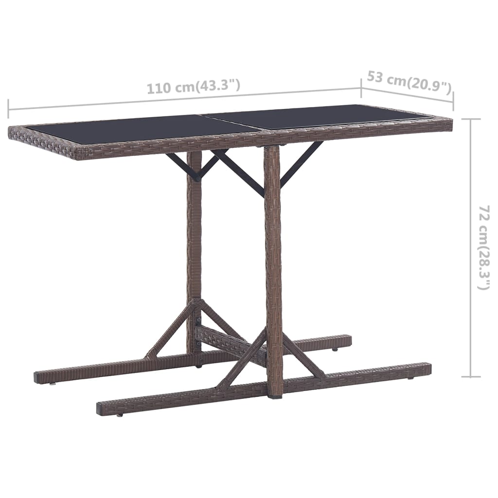 Gartentisch Braun 110×53×72 cm Glas und Poly Rattan